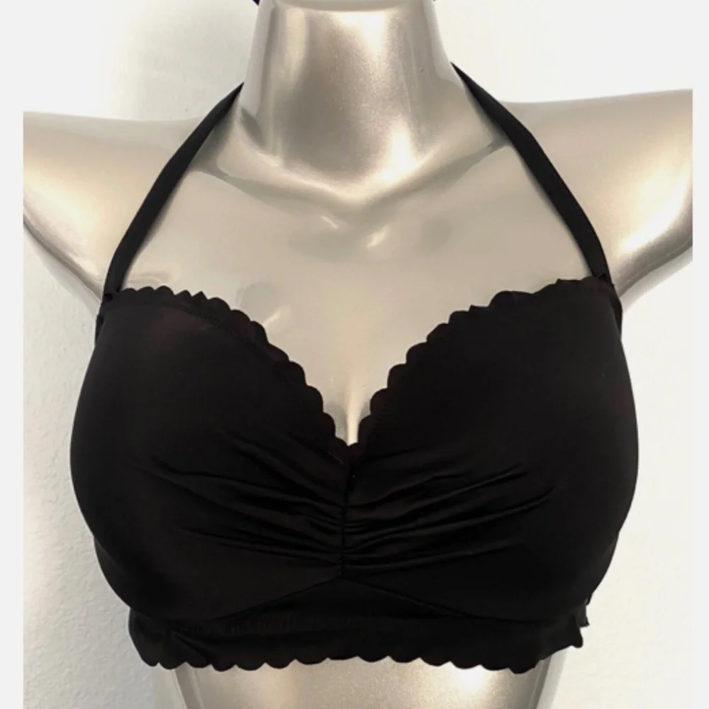 Victorias Secret Black Zuma Getaway Scalloped Underwire Swim Bikini Top 38C